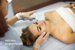 Woman having Hi-Fu to reduce wrinkles Greenwich.