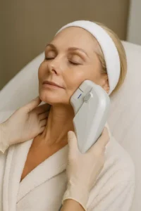 Woman receiving HIFU non surgical facelift treatment Greenwich