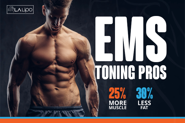 Graphic of man with toned body showing the benefits of LA-EMS Body Sculpting Greenwich treatment